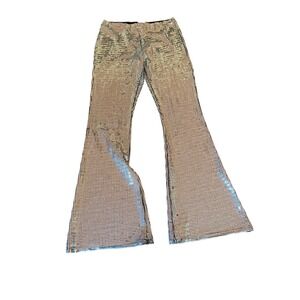 ASOS DESIGN Pants Metallic Disco Flare Tall High Rise Bell Bottom Party US 14